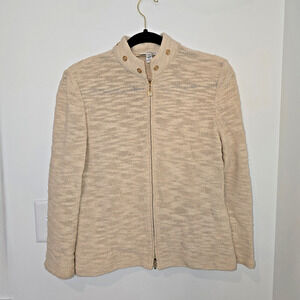 St. John By Marie Gray Santana Knit Zip Up Jacket Size S Beige Wool Rayon